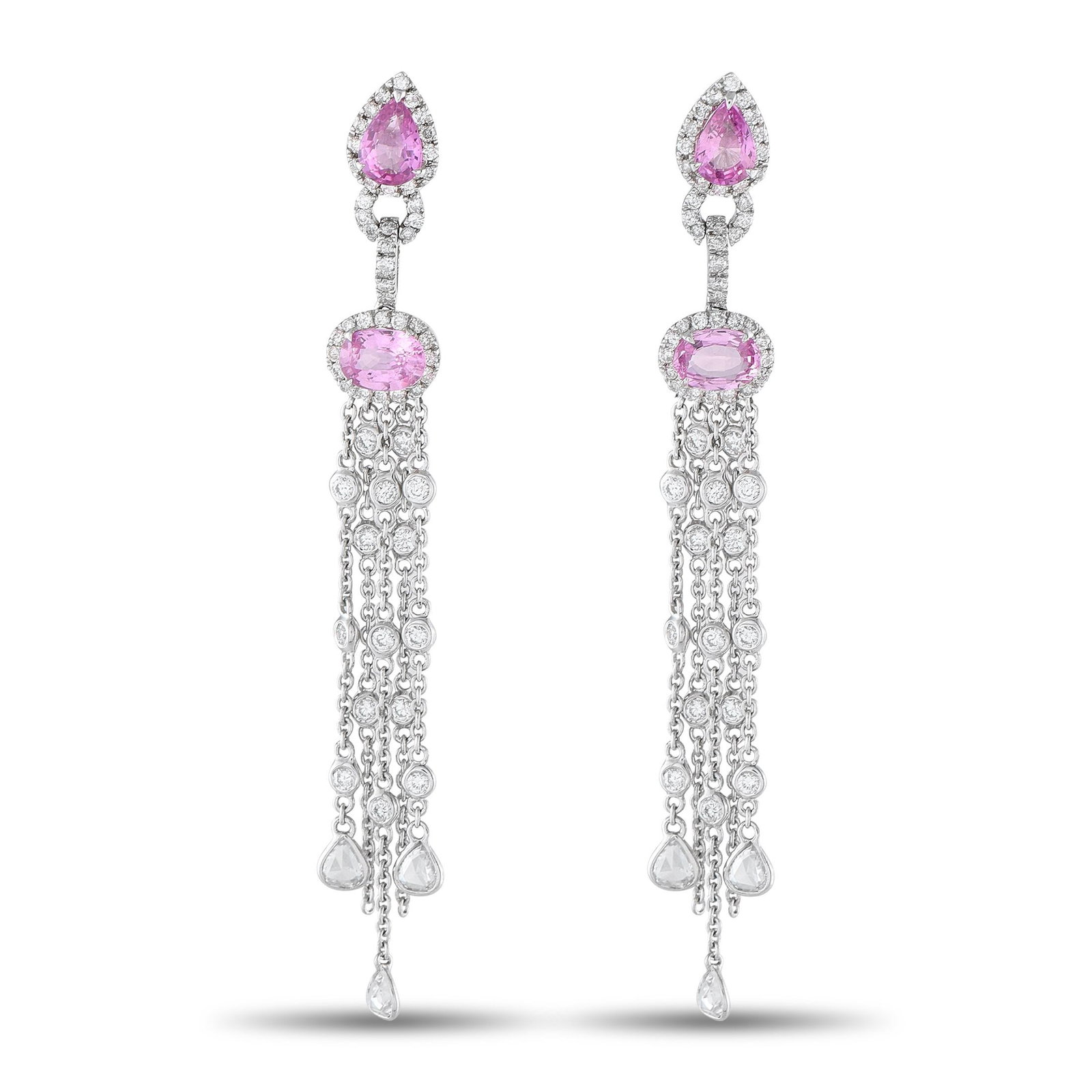 3.45ctw Pink Sapphire, 2.35ctw Diamond 18K 3" Earrings (1 of 4)