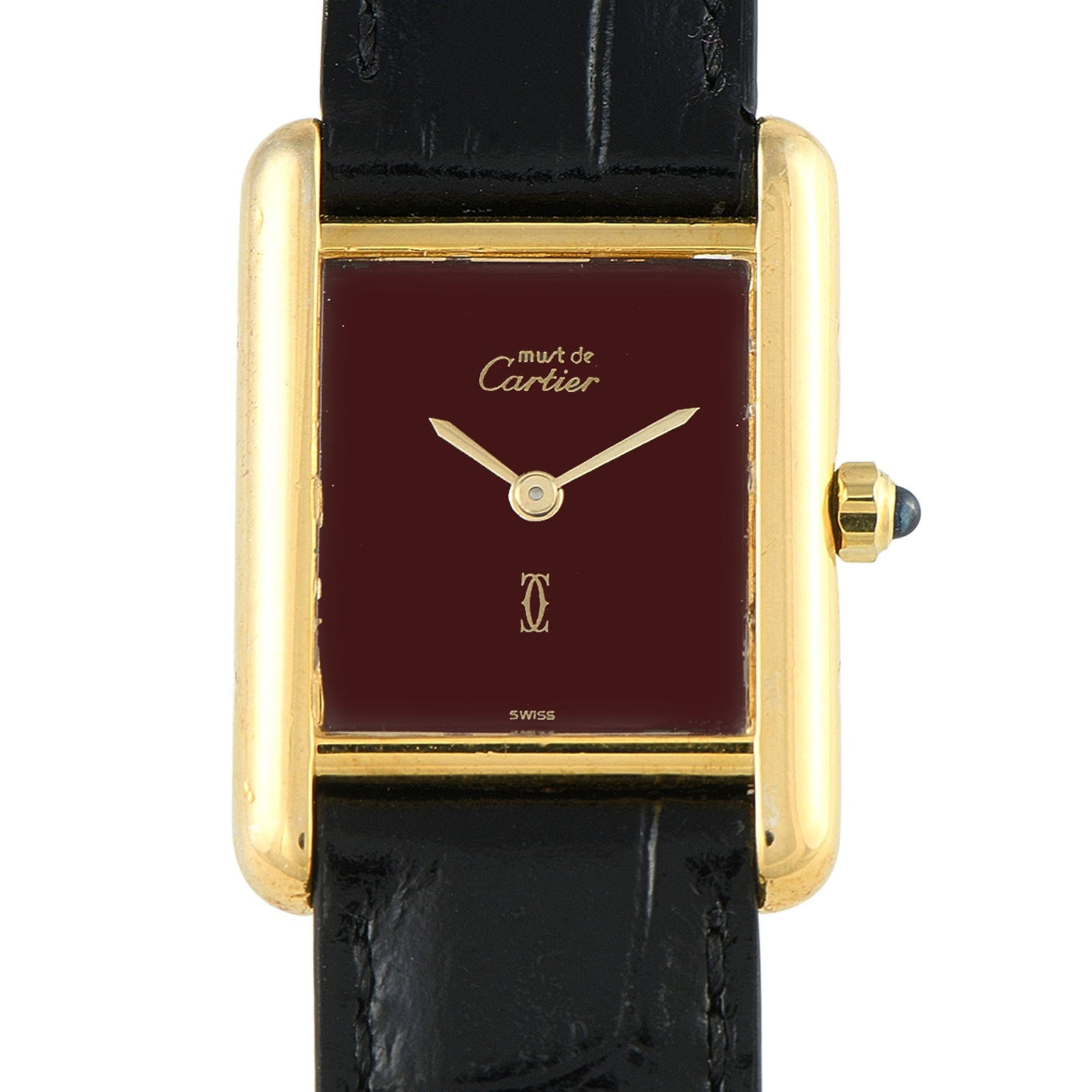 Cartier Must de Cartier Tank Burgundy Dial Vermeil Watch (1 of 4)