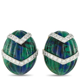 David Webb 2.75ctw Diamond, Azurmalachite, 18K Ear Clips