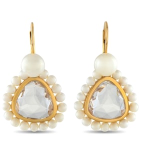 Mimi Milano 18K, Pearl, and Rock Crystal 1.5" Earrings
