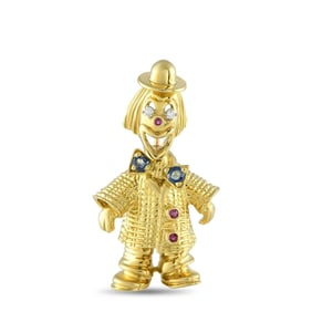 Peter Lindeman 18K, Diamond, Sapphire, and Ruby Brooch