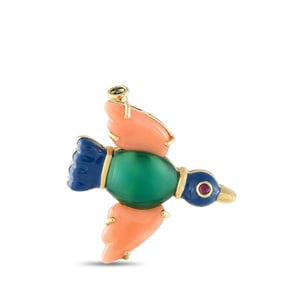Cartier Vintage 18K, Gemstone, Enamel Bird Brooch