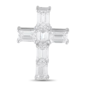 3.20ctw Diamond and 18K White Gold Cross Pendant