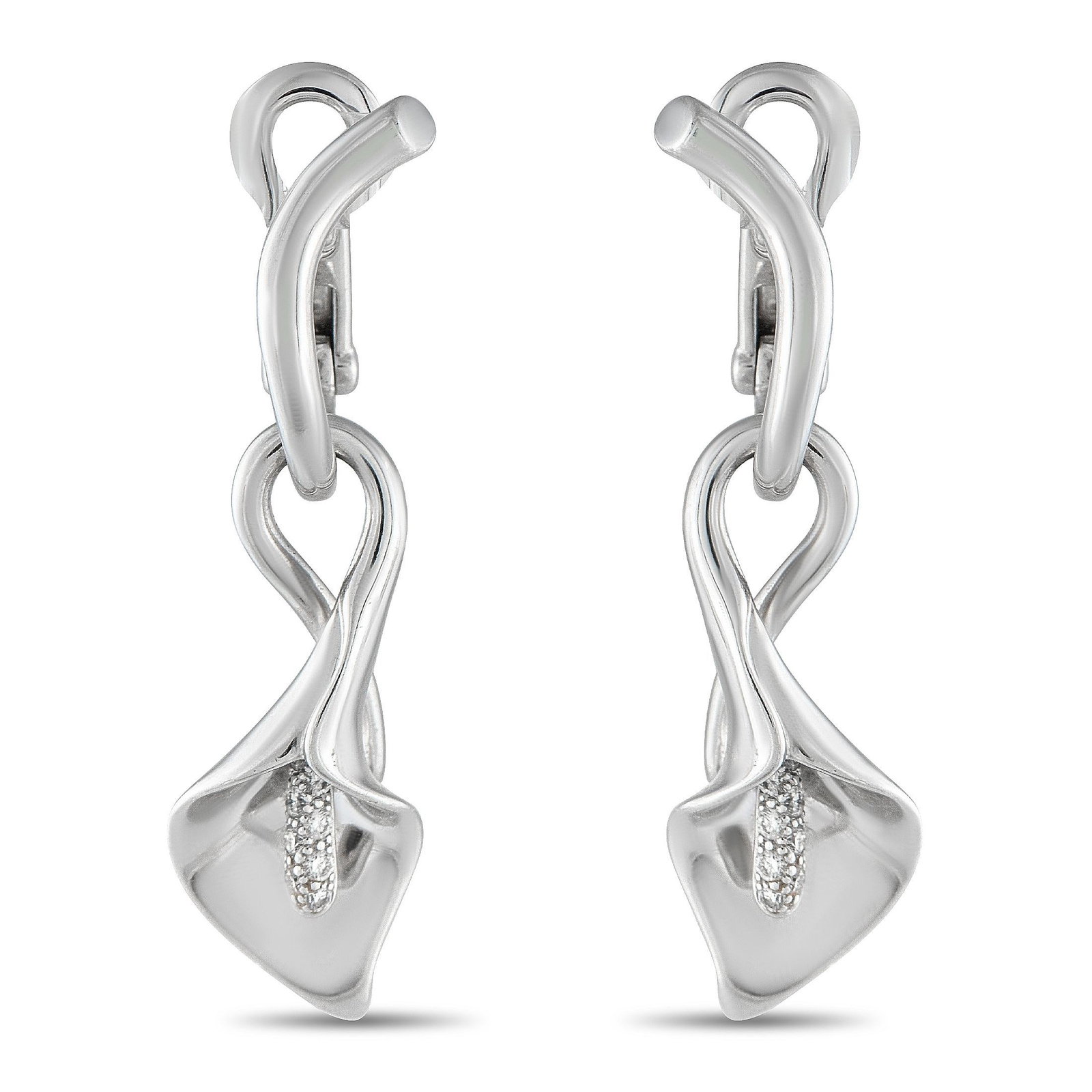 Asprey 18K White Gold and Diamond 1.50" Earrings: Asprey 18K White Gold and Diamond 1.50" Earrings - Elegantly crafted by Asprey, these earrings feature a refined floral-inspired design that captures both charm and sophistication. The minimalist 18K 