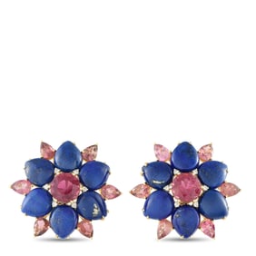 Vintage 18K, Diamond, Lapis, and Tourmaline Earrings