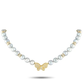 1.50ctw Diamond, Pearl and 18K Butterfly Brooch Necklace