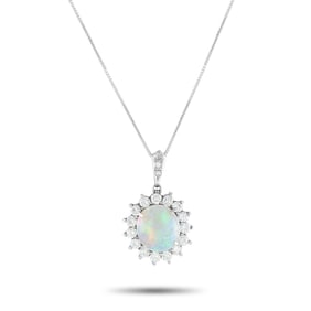 2.75ct Opal, 1.05ctw Diamond and Platinum 17" Necklace