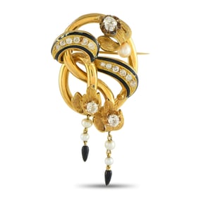 2.40ctw Diamond, 18K and 3.5mm Akoya Pearl Brooch