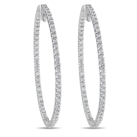 1.75ctw Diamond and 14K White Gold 1.5" Hoop Earrings