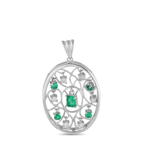 18K, 0.60ctw Emerald and 0.20ctw Diamond 1.5" Pendant