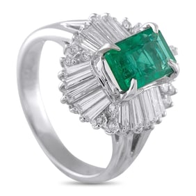1.80ct Emerald, 1.10ctw Diamond and Platinum Ring