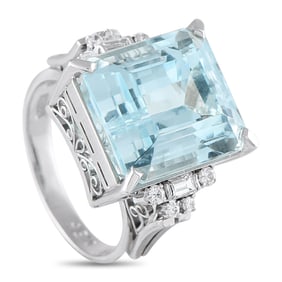 12.40ct Aquamarine, 0.25ctw Diamond and Platinum Ring