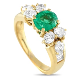 1.05ct Emerald, 1.00ctw Diamond, 18K Yellow Gold Ring