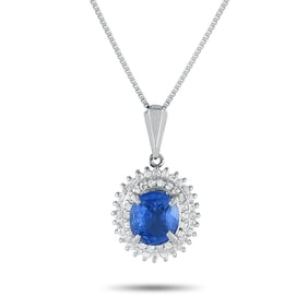 1.60ct Sapphire, 0.35ctw Diamond and Platinum Necklace