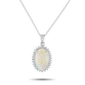 2.65ct Opal, 0.50ctw Diamond and Platinum 17" Necklace