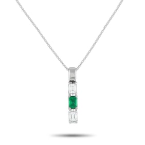 Platinum, 0.30ct Emerald and 0.30ctw Diamond Necklace