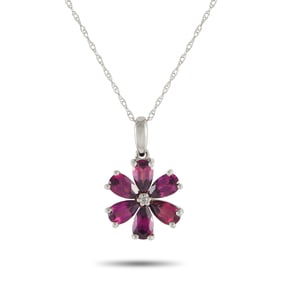 14K White Gold and Rhodolite 18" Flower Necklace