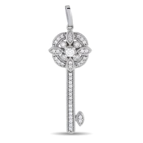 14K White Gold and 0.25ctw Diamond 1.25" Key Pendant