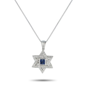 18K, 0.30ctw Diamond and 0.30ctw Blue Sapphire Necklace