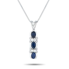 Platinum, 0.90ctw Sapphire and 0.15ctw Diamond Necklace