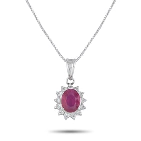 Platinum, 0.80ct Ruby and 0.20ctw Diamond Necklace