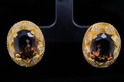 Doris Panos 10ctw Topaz, 1.25ctw Diamond, 18K Earrings