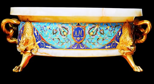 Barbedienne Gilt Bronze, Enamel, and Onyx Jardiniere