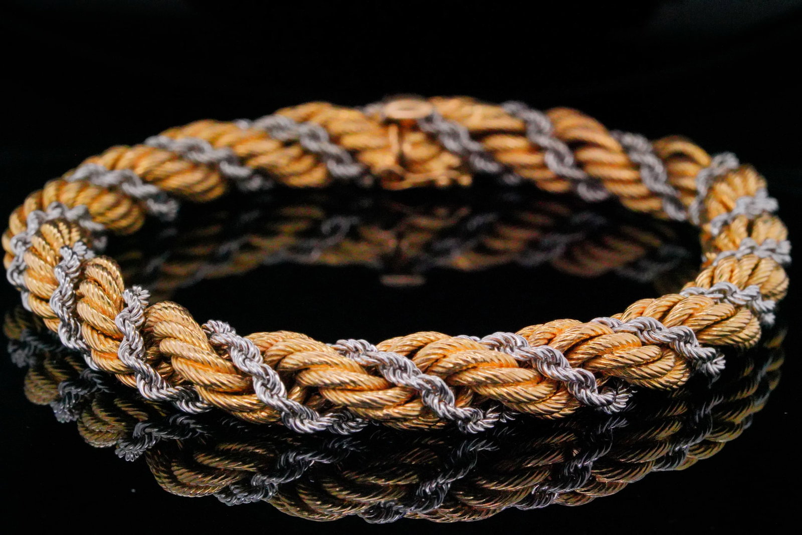 18K Yellow and White Gold 8.5" Rope Chain Bracelet (1 of 9)
