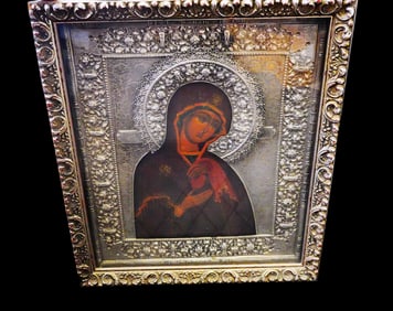 19th C. Russian 84 Silver-Gilt Icon of the Virgin