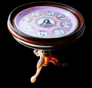 19th C. French Wood Side Table with Sevres Porcelain