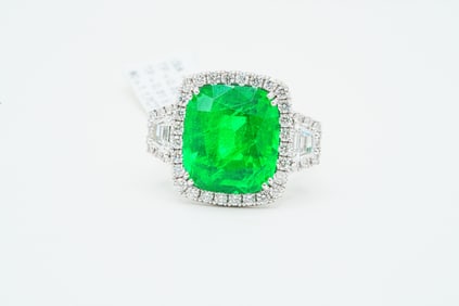 11.25ct GIA Zambian Emerald, 1.80ctw Diamond 18K Ring