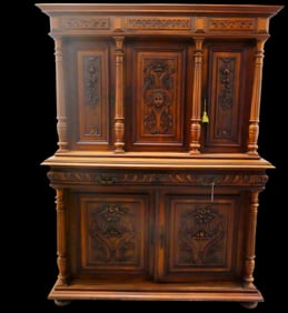 Antique Renaissance Revival Carved Walnut Cabinet