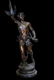 Adrien Etienne Gaudez 47" Bronze Figure Hunter with Dove