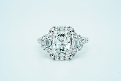 3.00ct GIA SI1/H Diamond, 1.00ctw Diamond and 18K Ring