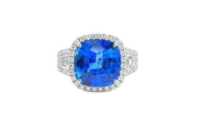 12.08ct GIA Ceylon Sapphire, 1.52ctw Diamond 18K Ring