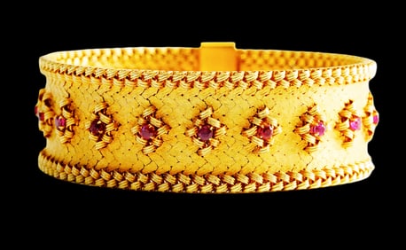 Antique French 18K Yellow Gold and Ruby Bracelet
