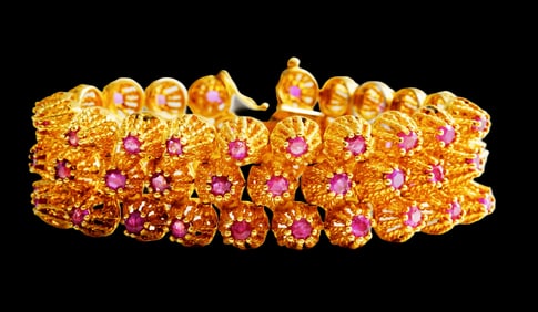 13.00ctw Ruby and 14K Yellow Gold Vintage Bracelet