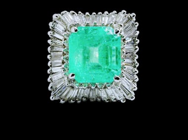 8.30ct Emerald, 2.50ctw Diamond and 14K Vintage Ring