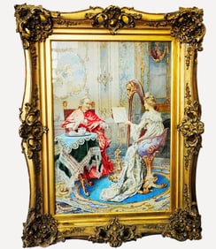 Umberto Cacciarelli Watercolor Rococo Interior Scene