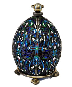 Important Russian Silver-Gilt and Enamel Triptych Egg