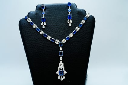 98.20ctw Sapphire and 32.85ctw Diamond Necklace/Earring