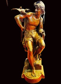 Charles Brunin "Young Fisherman with Bird" 23" Bronze