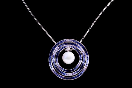 Mikimoto 18K, Pearl, Sapphire, and Diamond Necklace