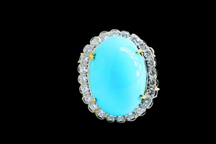 25mm Turquoise, 7.00ctw Sapphire and Diamond 18K Ring