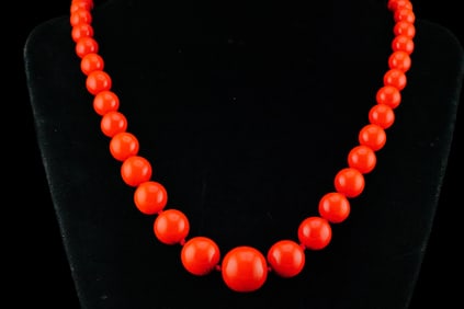 6.7mm-16mm Natural Blood Coral Bead 23" Necklace