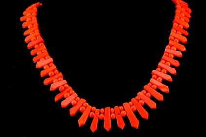 Natural Blood Coral 16.5" Necklace W/14K Clasp
