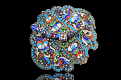 Antique Russian Silver and Cloisonne Enamel Belt Buckle