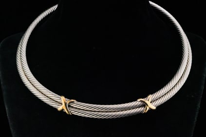 David Yurman Sterling Silver and 14K Cable Necklace