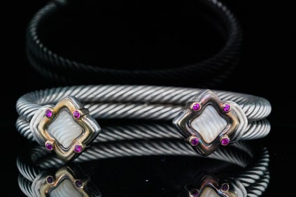 David Yurman Sterling/18K, Mother of Pearl and Ruby Cuff