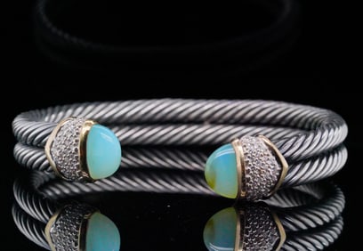 David Yurman Sterling/18K, Diamond and Chalcedony Cuff